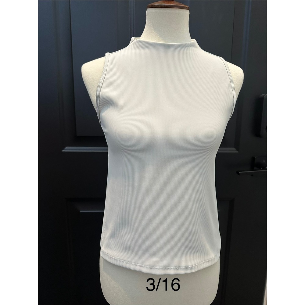 Spanx Active Tops Womens Large Gray Ribbed Mock Neck Sleeveless Tank Top